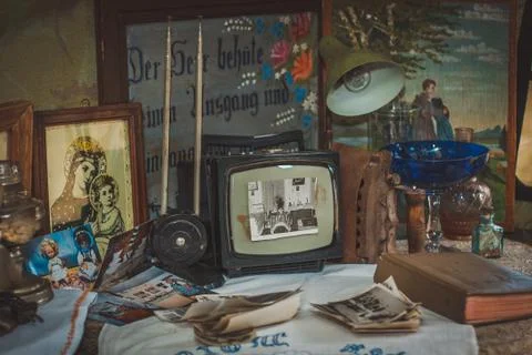 Old times objects at an exhibition Foto stock