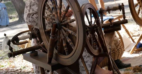 Old Timey Spinning Wheel Stock Footage