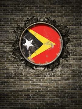 Old Timor-Leste flag in brick wall Stock Illustration