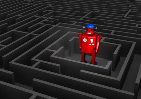 Old Tin Robot In Maze Stock Illustration