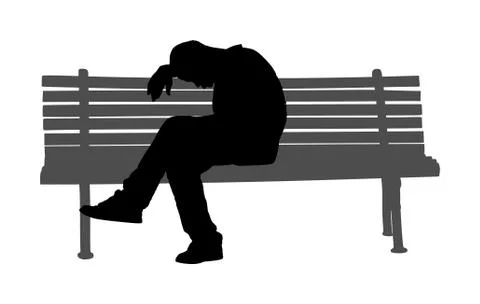 Old tired man sleeping on bench in park vector silhouette イラスト素材