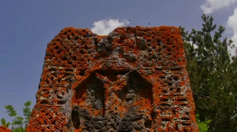 Old Tombstone with Carving Stock Footage 53232680