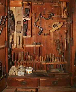 Old tools cabinet Stock-Fotos