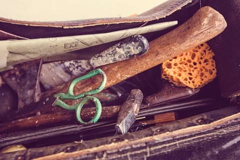 Old tools crate Stock Photos