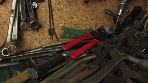 Old tools in a garage Stock Footage 76073908