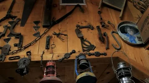 Old tools on wall Stock Footage 12656672