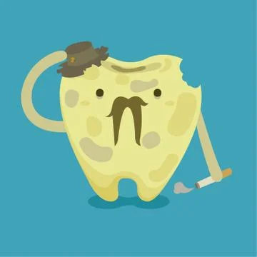 Old tooth with cigarette and old hat Illustrazione stock