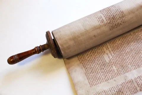 Old torah scroll book close up detail. Torah Jewish People. Stock Photos