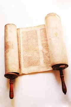 Old torah scroll book close up detail. Torah, the Jewish Holy Book. Stock Photos