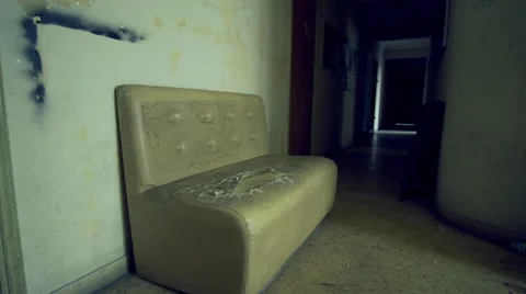 Old torn dirty couch on old ghetto building, hallway entrance Stock Footage 64853381