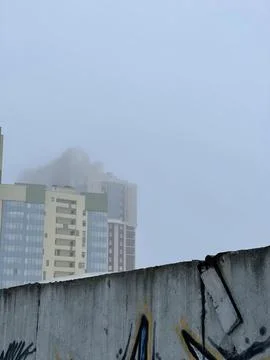 Old Torn Down Building in Downtown day fog Stock Photos