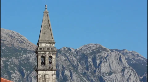 Old tower bell, mountains Stock Footage 32681512