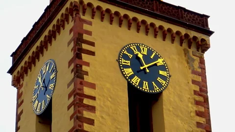 Old tower clock located at church in downtown Frankfurt am Main, Germany Video stock 140433379