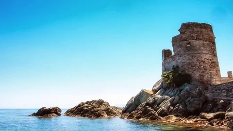 Old tower on the Mediterranean sea Stock Footage 78557083