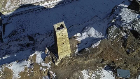 Old tower in a mountain gorge Stock Footage 147401416