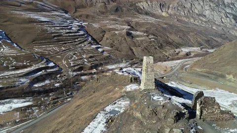 Old tower in a mountain gorge Stock Footage 147401461