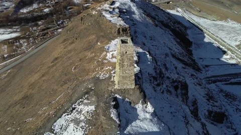 Old tower in a mountain gorge Stock Footage 147401471