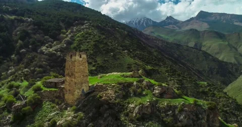 Old tower in the mountains of North Ossetia Stock Footage 154665337