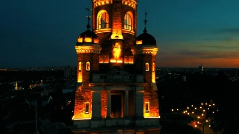 Old Tower at Night Drone 4k Video stock 123938049