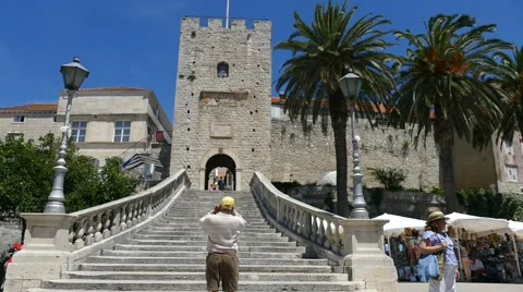Old Tower with Old Stone Walls Stock Footage 54897749