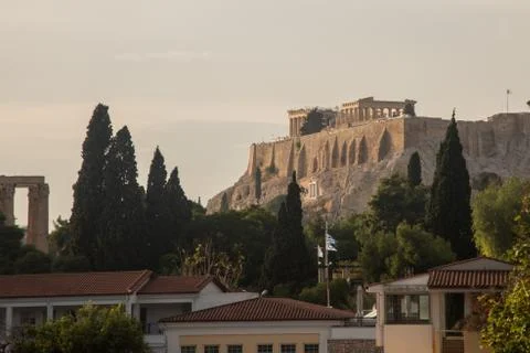 Old town of Ahens with view of Acropolis Stock Photos