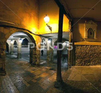 Old town alley. Leon, Spain. Stock Photos