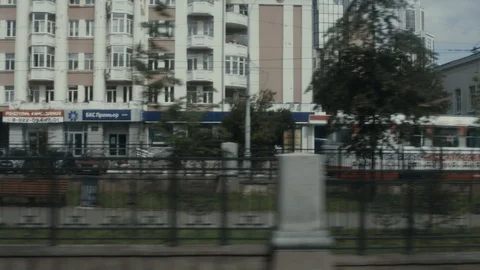 The old town and the car window in motion Stock Footage 100379491