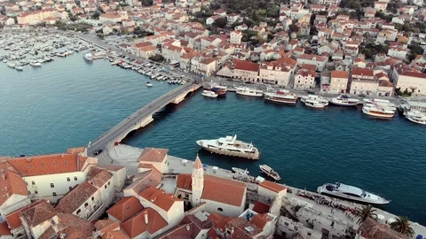 Old Town And Harbor In Trogir, Croatia, Aerial View In The Morning Stock Footage 99275013