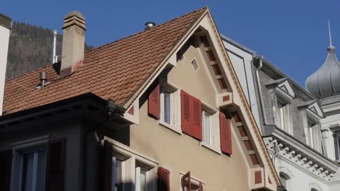 Old Town architecture, Interlaken, Jungfrau region, Bernese Oberland, Swiss Stock Footage