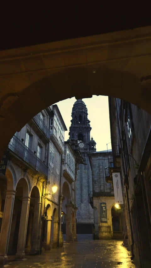 Old Town Archway Illuminated at Night Stock Footage 276837553