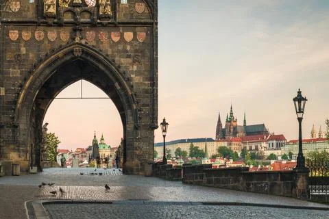 Old Town Bridge Tower at the beginning of the Charles Bridge in Prague. Stock Photos