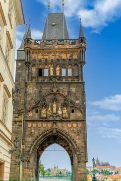 Old Town Bridge Tower at the beginning of the Charles Bridge and with Prague  Stock Photos