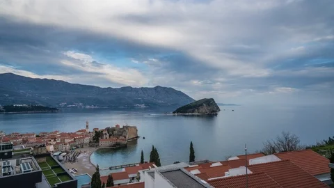 Old Town in Budva sunset timelapse Stock Footage 94781163