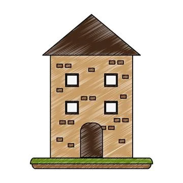 Old town building scribble Stock Illustration