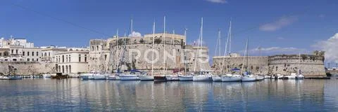 Old town with castle and harbour, Gallipoli, Lecce province, Salentine Stock Photos