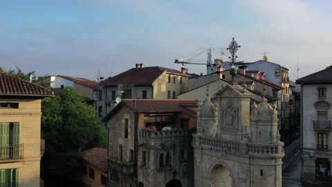Old town center in Durango Spain, aerial view Stock Footage 204945243