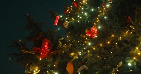 Old Town Christmas Tree at Night - Tallinn, Estonia (4K) Stock Footage 101382960