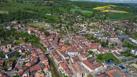 The old town of the city Moudon Stock Footage 308388784