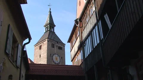 Old town clock tower in Bavaria Germany Stock Footage 33475296