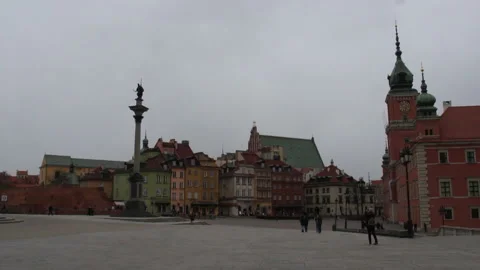 The old town  at the cloudy cold day in Warsaw, Poland  - timelapse Stock Footage 136235564