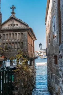 The old town of Combarro has the largest collection of horreos Stock Photos