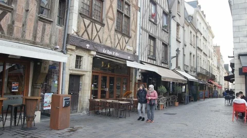 Old town cute litle road in Tours, France 28.2.2020 Tours stands on the lower Stock Footage 125992298