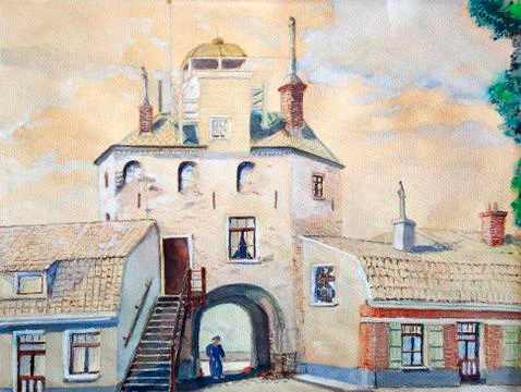 Old town in Europe with dream church house. Stock Illustration