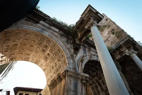 Old town gate Hadrian's Gate at the entrance to the old town of Antalia Turke Stock Photos
