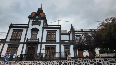 Old Town Hall Building with Clock Tower, Arucas, Gran Canaria Stock Footage 346537544