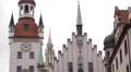 Old Town Hall Clock Tower New Rathaus Gothic Romanesque Style Munich Germany Day HD Footage