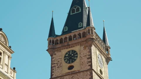 Old Town Hall clock tower with tourists on observation deck in Prague city 動画素材 342024868
