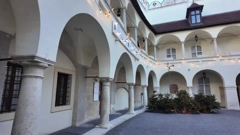 Old Town Hall Courtyard Slow Motion - Bratislava Renaissance Architecture Stock Footage 328198209