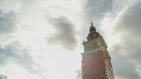 Old Town Hall Tower with clock. Background clouds. Timelapse Stock Footage 82821048