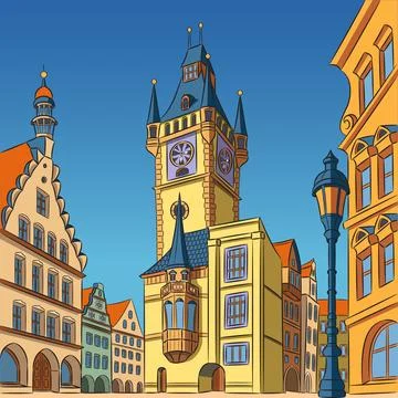 Old Town Hall Tower in Prague, Czech Republic Stock Illustration